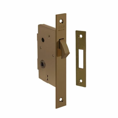 Serratura Gancio quadro WC incasso B00706 AGB per porta scorrevole, entrata 40 mm, bordo quadro 168x22 mm, Acciaio finitura Bronzato