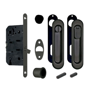 Kit Scivola C Ovale B01904.50.93 AGB per porta scorrevole, chiavistello e bottone con serratura 50 mm, finitura Nero Opaco