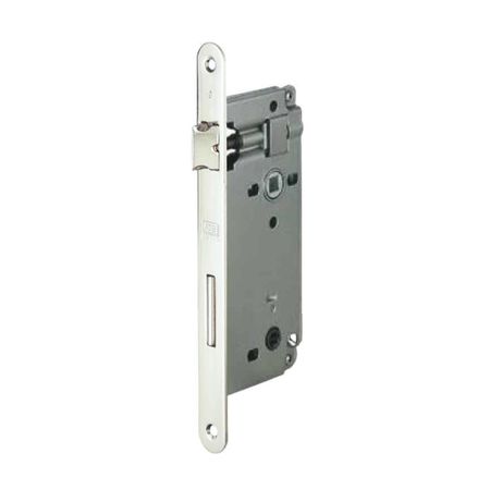 Serratura Patent Wc incasso B00595 Agb per porta da bagno, entrata 50 mm, interasse 90 mm, bordo tondo 238x22 mm, Acciaio finitura Nichelato