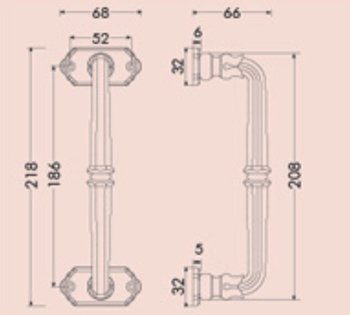 Maniglione dritto Bal con rosetta e vite a vista, altezza 208 mm, finitura Ottone Lucido Verniciato