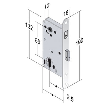 Serratura magnetica B-Smart D68 Bonaiti per porta, foro Yale, entrata 50 mm, frontale 190x18 mm, finitura Cromato Opaco