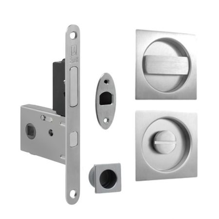 Kit quadro QCSW8 Ad-Point per porta scorrevole, chiavistello e bottone con tirante integrato, serratura 50 mm, Acciaio finitura Cromo Satinato