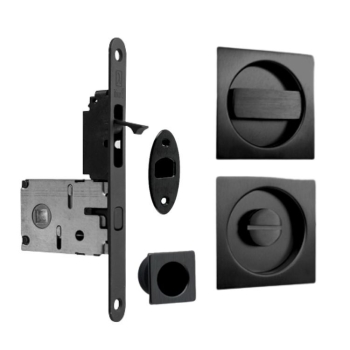 Kit quadro QNEWK Ad-Point per porta scorrevole, chiavistello e bottone con tirante integrato, serratura 50 mm, Acciaio finitura Nero Opaco