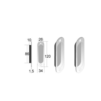Kit manigliette cieche MOS Bonaiti ovali, per kit classico ovale, dimensioni 34x120 mm, colore Cromato Satinato