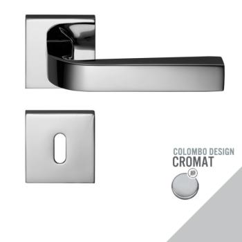 Maniglia moderna per porta, Colombo Design PRIUS, con rosetta e bocchetta con foro Normale, finitura Cromo Opaco