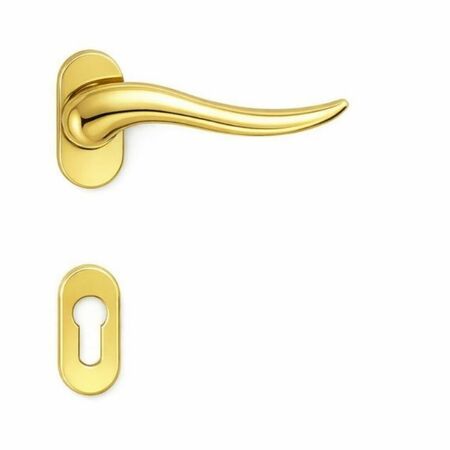 Maniglia per porte Peter Colombo Design, su rosetta stretta, foro yale, finitura oroplus
