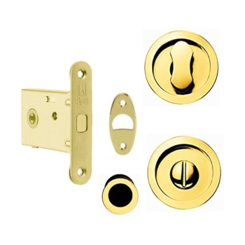 Kit Open tondo ID 211 LK Colombo per porta scorrevole, chiavistello e bottone con serratura 50 mm, finitura Zirconium Gold