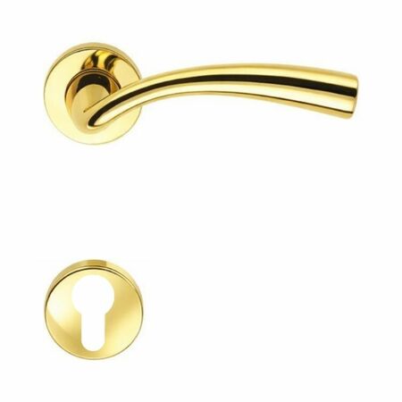 Maniglia per porta Colombo Design serie Edo, con rosetta foro Yale, finitura Oroplus