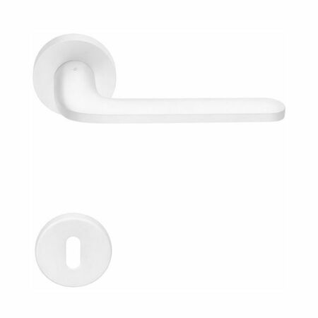 Maniglia Roboquattro ID41 R Colombo Design per porta, rosetta e bocchetta tonda 50x10 mm, foro Patent, finitura Biancomat