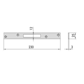 Contropiastra piana Cisa in acciaio nichelato, per serratura da infilare a doppia mappa, misure 230x25, spessore 3 mm