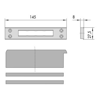 Contropiastra Cisa in nylon, applicazione per serratura, dimensione 145x27,5 mm, spessore 8 mm