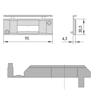 Contropiastra Cisa&nbsp;in nylon, per serratura da applicare, dimensione 95x30,5 mm, spessore 4,5 mm