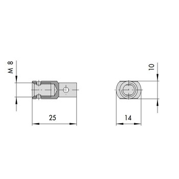 Coppia boccole filettate Cisa m8 antisvitamento in acciaio per serratura in ferro, dimensione 25x14 mm, spessore 10 mm
