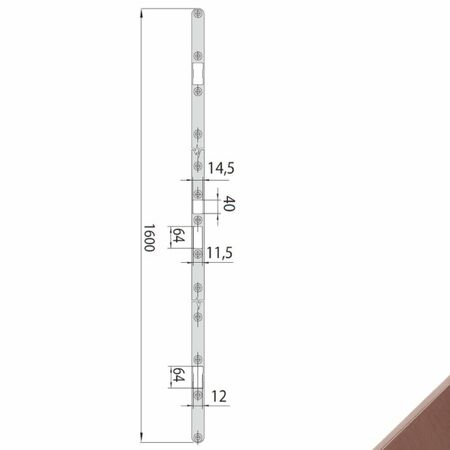 Contropiastra intera 06329 Cisa per serratura Multipunto, altezza 1600 mm, bordo arrotondato, Acciaio finitura Bronzato