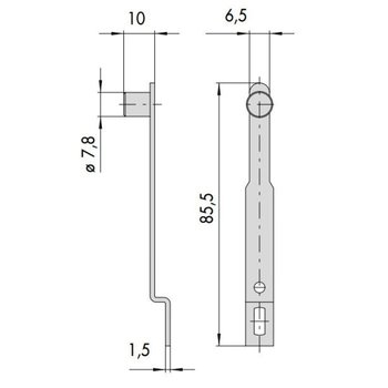 Coppia comandi Cisa, per prolunghe di chiusura con asta esterna, per chiusura supplementare, dimensione 85,5x6,5 mm, spessore 1,5 mm