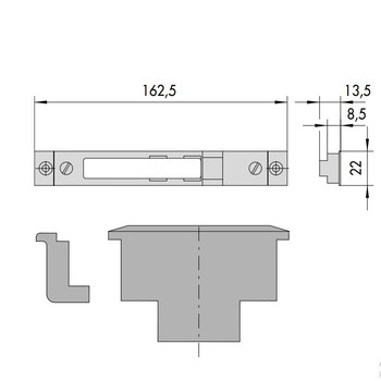 Contropiastra Cisa, con regolazione laterale 2,5 mm, contropiastra regolabile in metallo, dimensioni 22x13,5 mm, lunghezza 162,5 mm