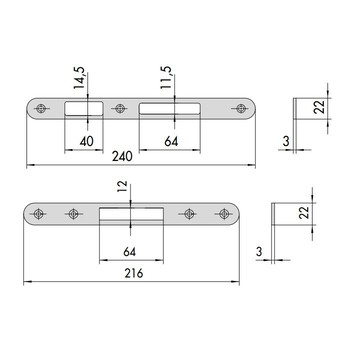 Set contropiastre in ottone satinato verniciato Cisa, accessorio per serratura da infilare multipunto per serie 53155, 53157, 57855
