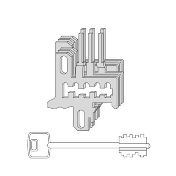 Gruppo ricambio Gorges Cisa, nottolini in acciaio, componente di cifratura per serratura a mappa, 3 chiavi  serie 1.00120.00.1, lunghezza 60 mm