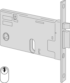 Elettroserratura da infilare a cilindro Cisa per fascia, altezza 77 mm, scrocco, interasse 67 mm, entrata 70 mm, con foro cilindro ovale