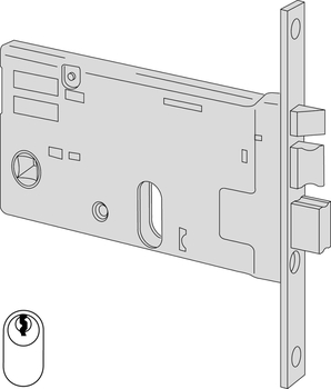 Elettroserratura da infilare a cilindro Cisa per fascia, altezza 77 mm, scrocco e catenaccio, interasse 67 mm, entrata 90 mm, frontale 14,7 mm
