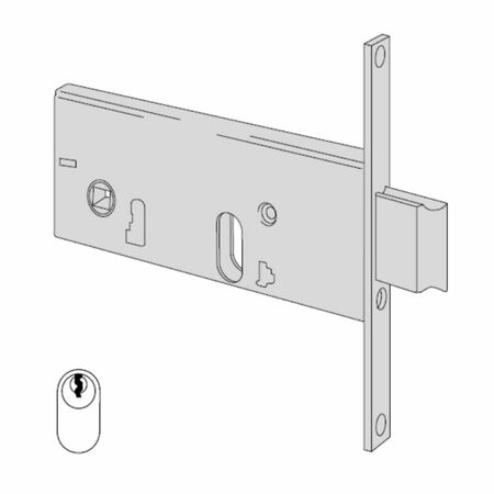 Serratura meccanica da infilare a cilindro ovale 44156.90 Cisa per fascia, altezza 64 mm, scrocco con catenaccio incorporato, entrata 90 mm