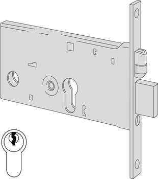 Serratura meccanica da infilare a cilindro Cisa per fascia, altezza 77 mm, catenaccio e rullo, entrata 90 mm, frontale 20 mm