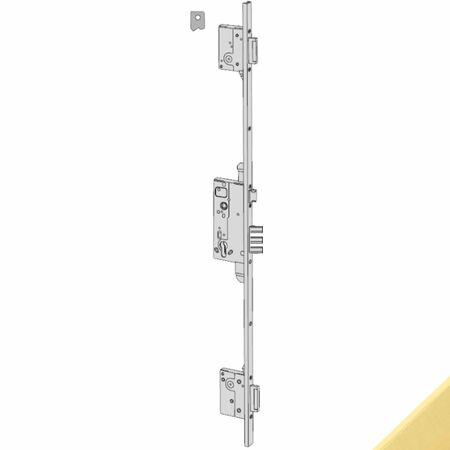 Serratura da infilare multipunto 53155 Cisa, foro Yale, scrocco e 3 catenacci, frontale a U 22x10 mm, entrata 50 mm, finitura Ottone Satinato Verniciato