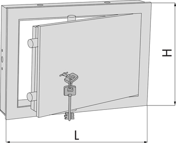 Cassaforte componibile da murare Cisa serie Darwin, frontale con chiave, dimensioni 420x300 mm, 2 catenacci verticali e 2 catenacci orizzontali