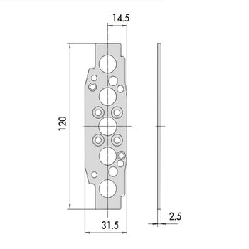 Adattatore per cilindro esterno tondo Cisa, per maniglione antipanico Touch-bar, dimensioni 120x31,5 mm