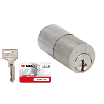 Cilindro a tubo da applicare Cisa serie C3000 0N210.55, lunghezza 55 mm, finitura Ottone Sabbiato Nichelato