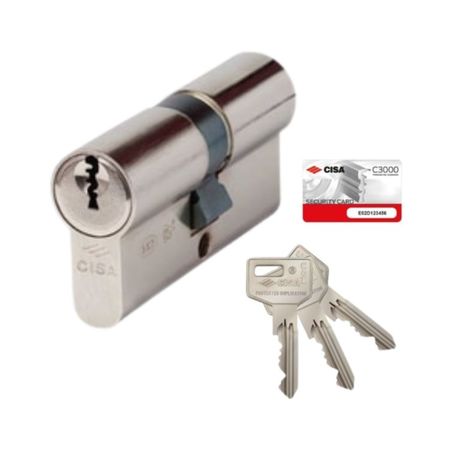Doppio Cilindro a profilo Europeo Cisa serie C3000 0N310.18, lunghezza 79 mm 40-40, finitura Ottone Sabbiato Nichelato