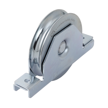 Ruota gola tonda Combi Arialdo per cancello scorrevole, diametro 120 mm, spessore 24 mm, con cuscinetto a sfera e supporto interno, portata 250 Kg, Acciaio finitura Zincato