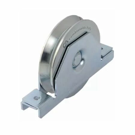 Ruota gola V 432.120 Combi Arialdo per Cancello Scorrevole, diametro 120 mm, 2 cuscinetti, supporto interno, spessore 28 mm, portata 430 Kg, Acciaio finitura Zincato