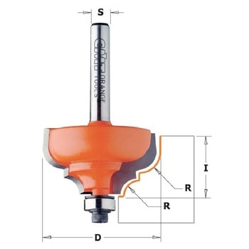 Fresa CMT profilata, smussatura a doppio angolo, raggio 4 mm, diametro 28,7 mm, altezza di taglio 13 mm, diametro attacco 6 mm