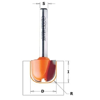 Fresa CMT per vasellame in legno, raggio 6,4 mm, diametro 19 mm, altezza di taglio 16 mm, diametro attacco 6 mm