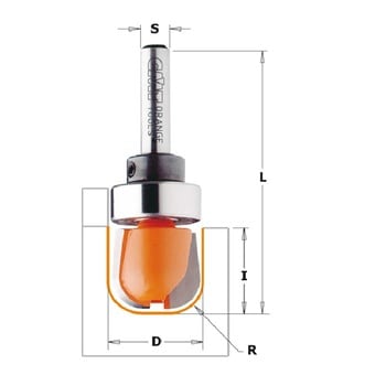Fresa CMT per vasellame in legno con cuscinetto guida, raggio 6,4 mm, diametro 19 mm, altezza di taglio 16 mm, diametro attacco 6 mm