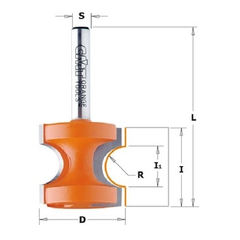 Fresa CMT a mezzo tondo, raggio 3,2 mm, diametro 22,2 mm, altezza di taglio 19 mm, diametro attacco 6 mm