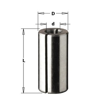 Boccola di maggiorazione elettrofresa CMT per attacco, diametro 9,5 mm, diametro foro 6 mm, lunghezza totale 25 mm