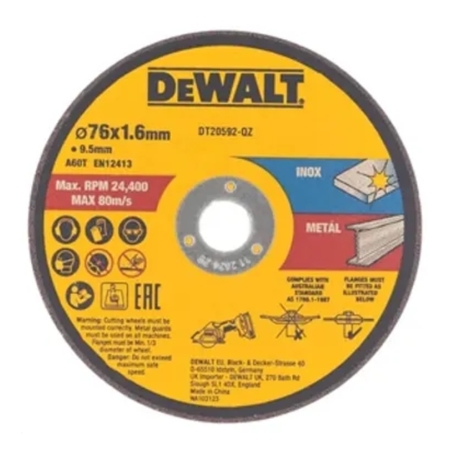 Confezione 3 dischi abrasivi DT20592-QZ Dewalt per minitroncatrice, taglio acciaio inox, diametro 76 mm