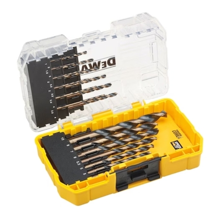 Set 19 punte Dewalt per legno e metallo, con codolo triangolare, dimensioni 1-10 mm, finitura Nero e Oro