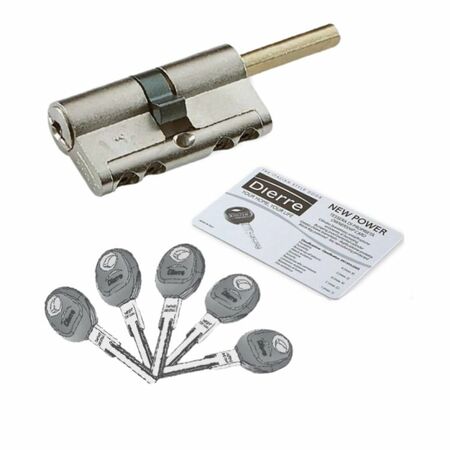 Cilindro New Power Dierre per porta blindata, chiave-codolo 75 mm, lunghezza 60 mm 30+30, 5 chiavi, finitura Nichelato