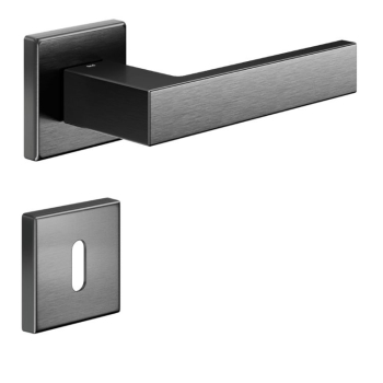 Maniglia Edra 02 DND ED14 per porta, rosetta e bocchetta quadra 50x7 mm foro Patent, Ottone PVD finitura Grafite Satinato