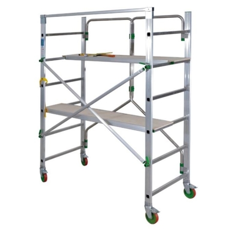 Trabatello pieghevole Piego Facal per interni, 2 piani di lavoro, ruote con freno, altezza 1985 mm, portata 150 Kg, materiale Alluminio