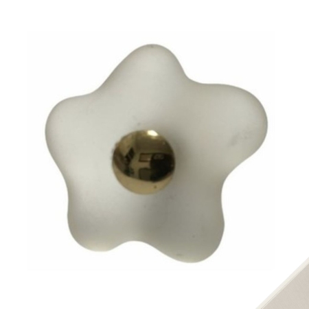 Pomolo a fiore B241 Valli e Valli per mobile, dimensione 36 mm, Ottone Nichelato Vetro finitura Satinato