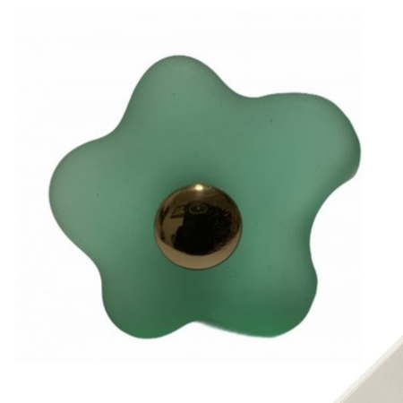 Pomolo a fiore B241 Valli e Valli per mobile, dimensione 36 mm, Ottone Nichelato Vetro finitura Verde Opaco