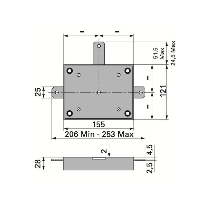 Deviatore centrale Fiam per serratura 102, doppio rinvio, dimensioni 121x155 mm