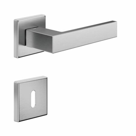 Maniglia Edra 02 DND ED14P per porta, rosetta e bocchetta quadra 50x7 mm foro Patent, Ottone finitura Cromo Satinato