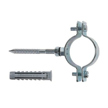 Collare pesante CPT 1/2 Fischer in acciaio, con vite doppia e tassello SX, per tubi da 3/8 a 4 di diametro 19-22 mm