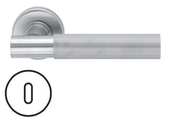Maniglia per porta Fusital serie K2 H5015, con rosetta e bocchetta foro normale, finitura Inox Satinato