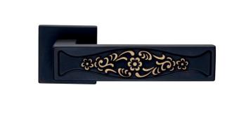 Maniglia per porta Fusital serie H375 MT Duemilaquattordici, con rosetta e bocchetta foro normale, finitura Brunito Oro